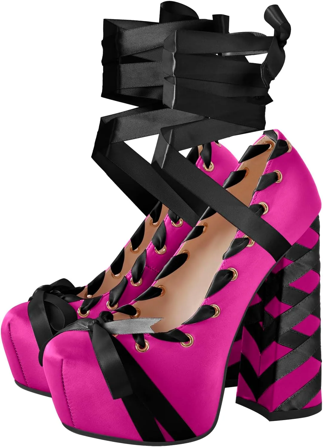 richealnini Strappy Heel Platform Sandals for Women Tie Up Block Heels Party Shoes