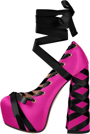 richealnini Strappy Heel Platform Sandals for Women Tie Up Block Heels Party Shoes