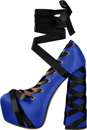 richealnini Strappy Heel Platform Sandals for Women Tie Up Block Heels Party Shoes