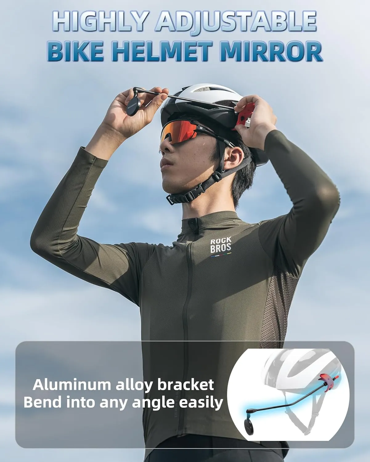 ROCKBROS Bike Helmet Mirror, Convex Mirror, Aluminum Alloy Moldable Frame, Detachable Fixing Way, Cycling Mirror Fit 90% Bicycle Helmet, Lightweight, Bike Accessories