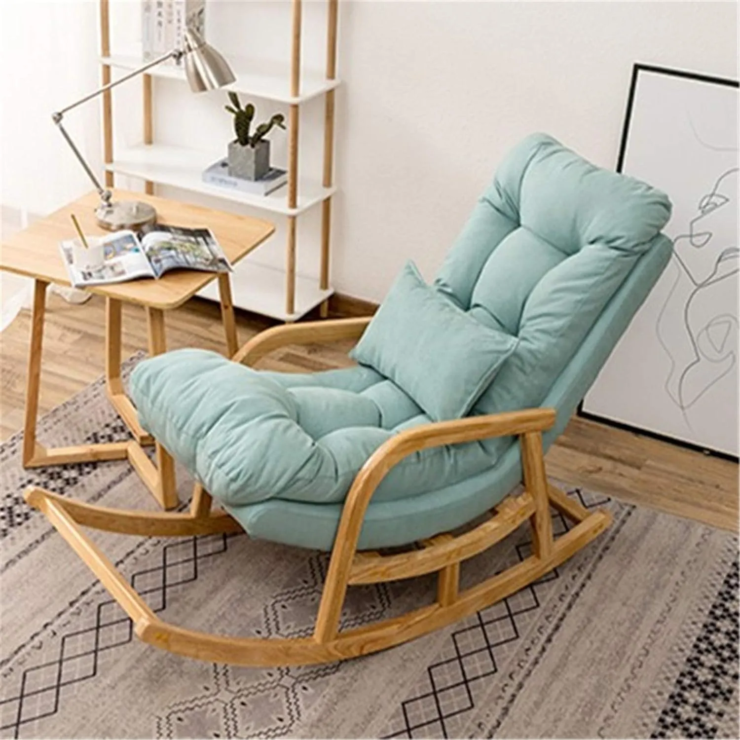 Rocking Outdoor Lounger Chair Chaise Lounge Zero Gravity Rocker,Nordic Leisure Rocking Chair Recliner for Adults Easy Chair Fabric Balcony Rocking Chair in Blue 148x60x88cm