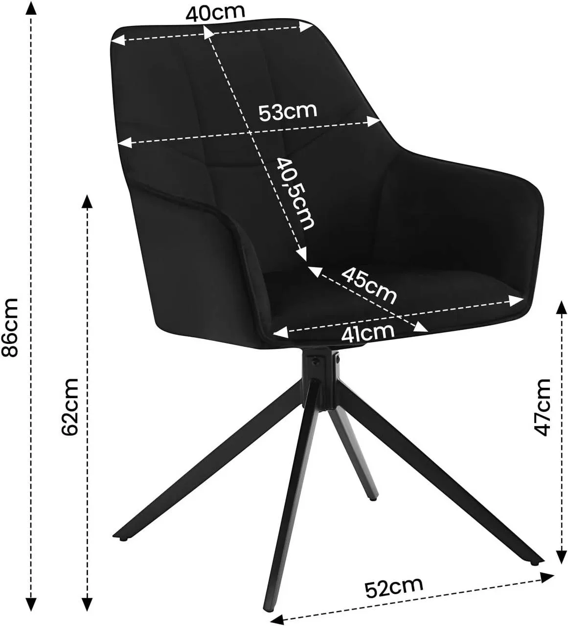 Rootz Dining Chair - Swivel Chair - Padded Chair - Velvet Cover - 58cm x 86cm x 63.5cm - Modern Style - Ergonomic Design