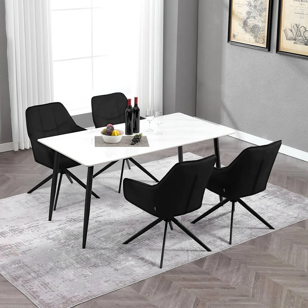 Rootz Dining Chair - Swivel Chair - Padded Chair - Velvet Cover - 58cm x 86cm x 63.5cm - Modern Style - Ergonomic Design