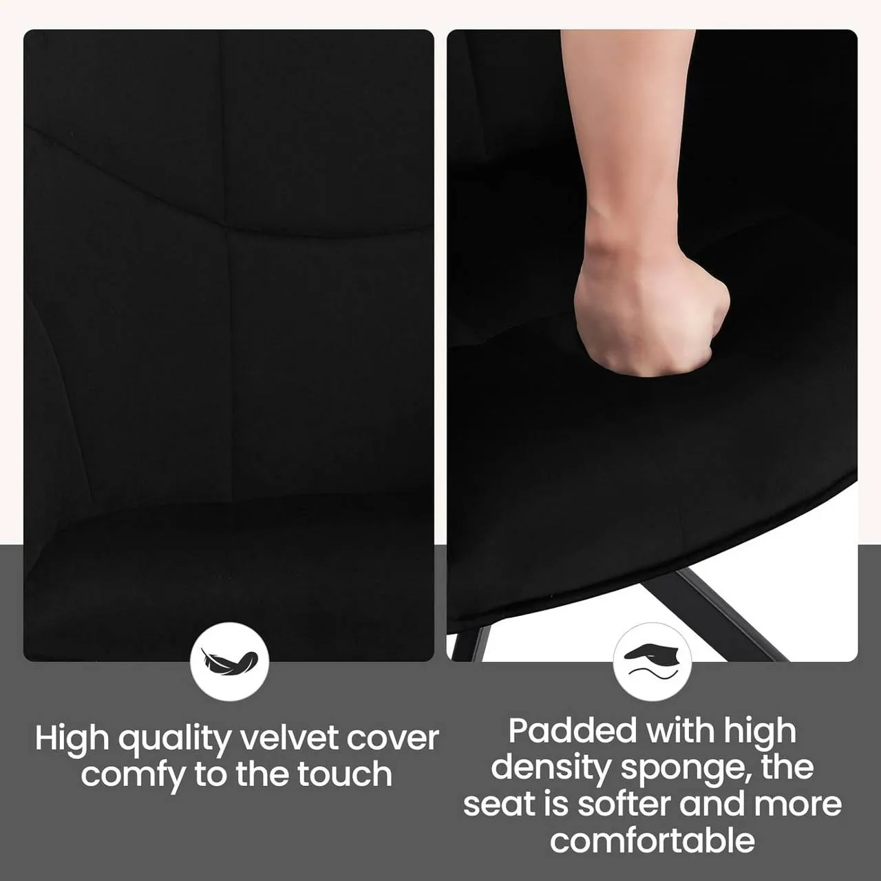 Rootz Dining Chair - Swivel Chair - Padded Chair - Velvet Cover - 58cm x 86cm x 63.5cm - Modern Style - Ergonomic Design