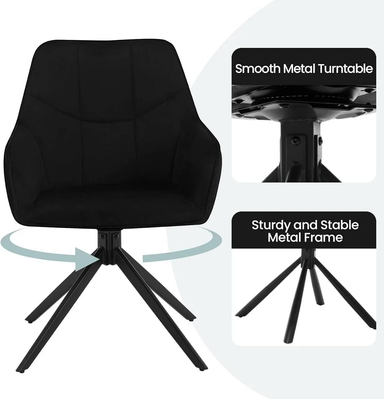 Rootz Dining Chair - Swivel Chair - Padded Chair - Velvet Cover - 58cm x 86cm x 63.5cm - Modern Style - Ergonomic Design