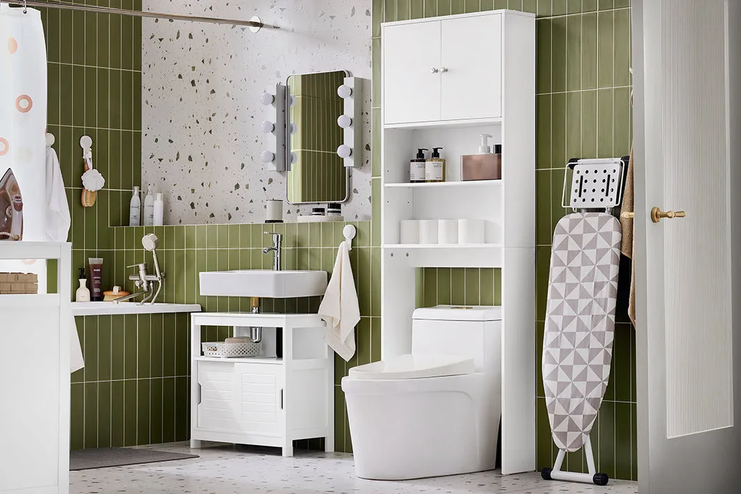 Rootz MDF Storage Cabinet - Shelving Unit - Closet - Easy Access & Storage Space - 65x182x20cm - Wall Mountable - Moisture-Protected
