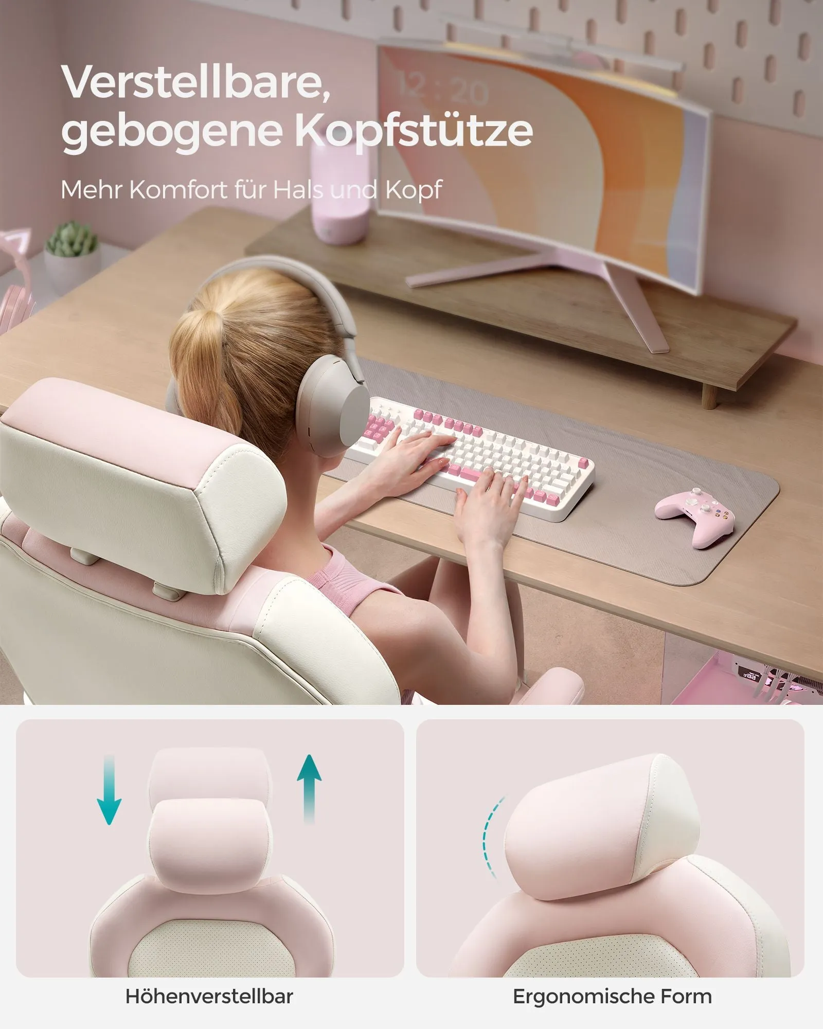Rootz Padded Armrest Desk Chair - Pastel Pink - Cushioned Seat - Home Office Furniture - 60cm x 55cm x 85cm