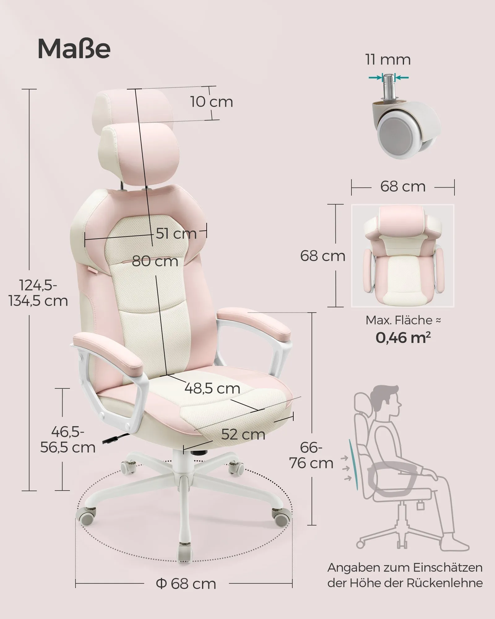 Rootz Padded Armrest Desk Chair - Pastel Pink - Cushioned Seat - Home Office Furniture - 60cm x 55cm x 85cm
