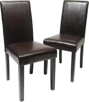 Roundhill Furniture C020BR Urban Style Solid Wood Leatherette Padded Parson Chair, Brown, Set of 2