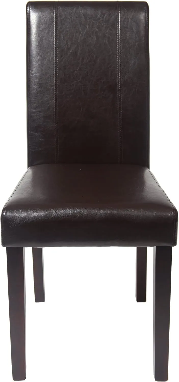 Roundhill Furniture C020BR Urban Style Solid Wood Leatherette Padded Parson Chair, Brown, Set of 2