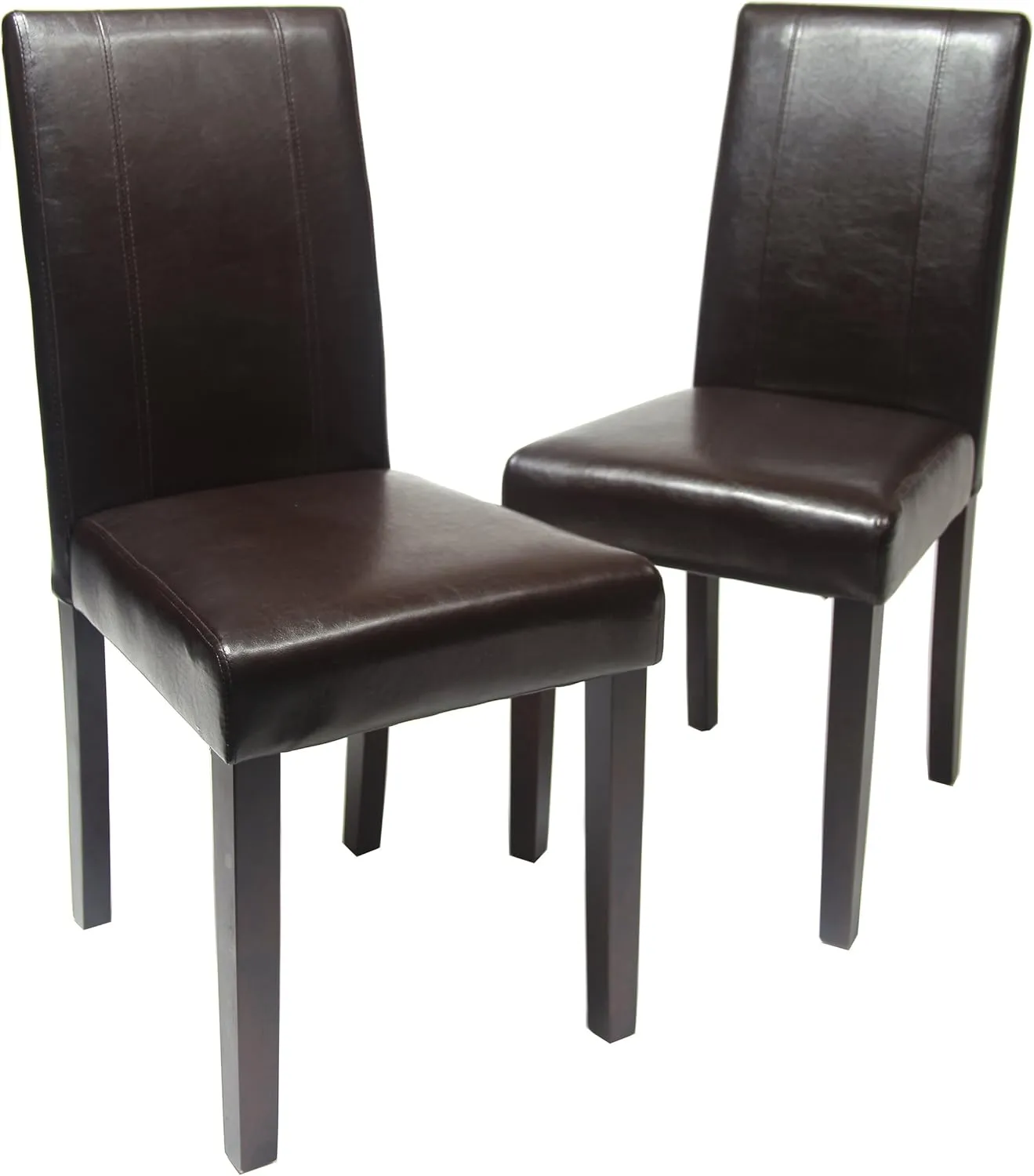 Roundhill Furniture C020BR Urban Style Solid Wood Leatherette Padded Parson Chair, Brown, Set of 2