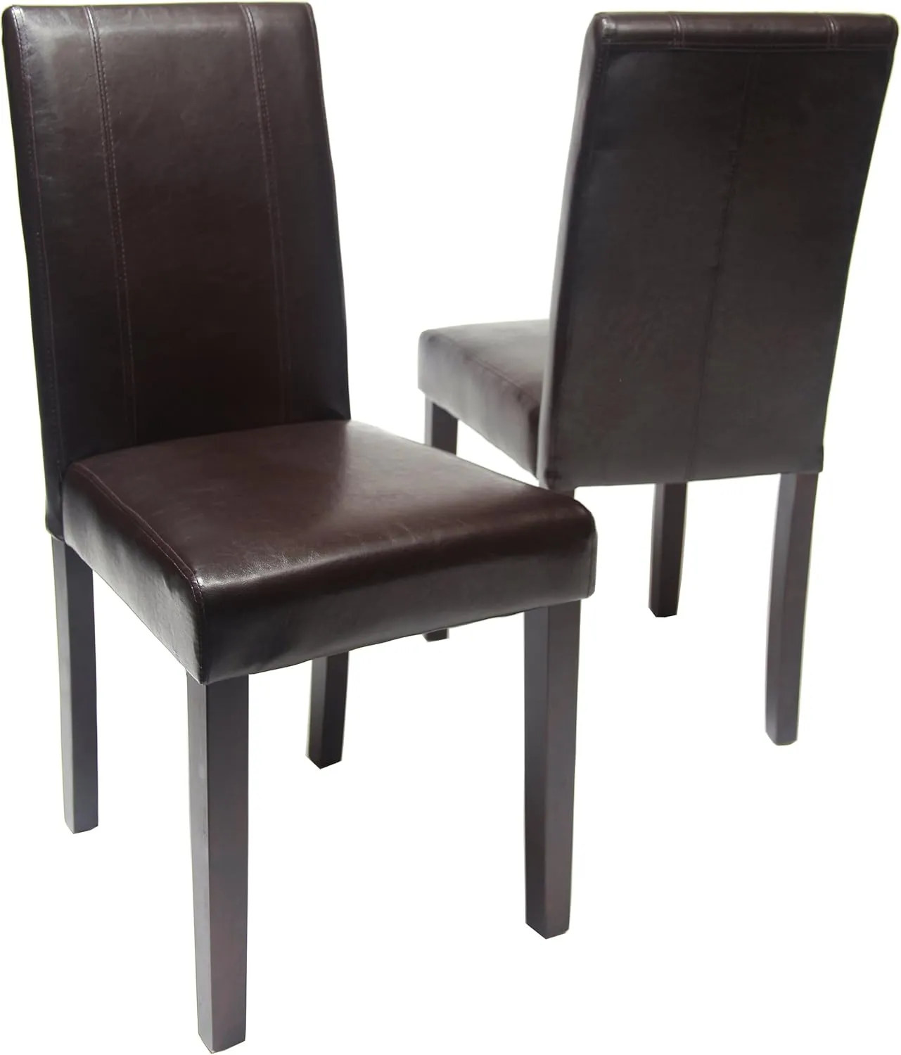 Roundhill Furniture C020BR Urban Style Solid Wood Leatherette Padded Parson Chair, Brown, Set of 2