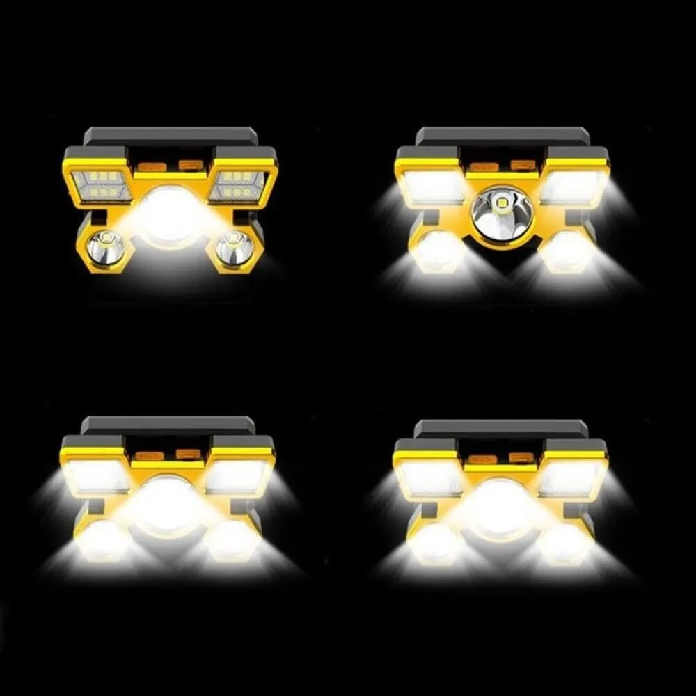 RUNAAJA 750000lm COB LED Headlamp Rechargeable Head Light Flashlight Torch Lamp Five Lamp Design Super far Light for Outdoor Running Hunting Hiking Camping Gear (Orange *1 Red *1 Blue *1)