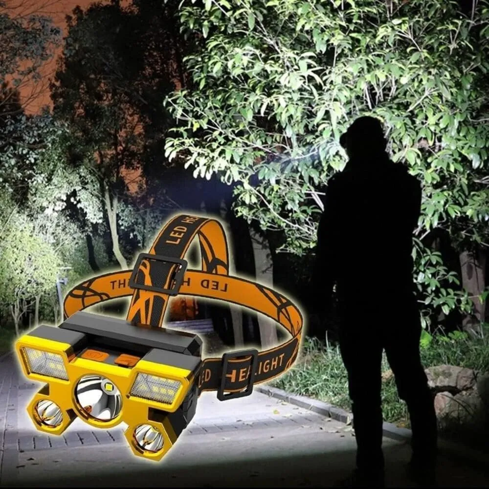 RUNAAJA 750000lm COB LED Headlamp Rechargeable Head Light Flashlight Torch Lamp Five Lamp Design Super far Light for Outdoor Running Hunting Hiking Camping Gear (Orange *1 Red *1 Blue *1)