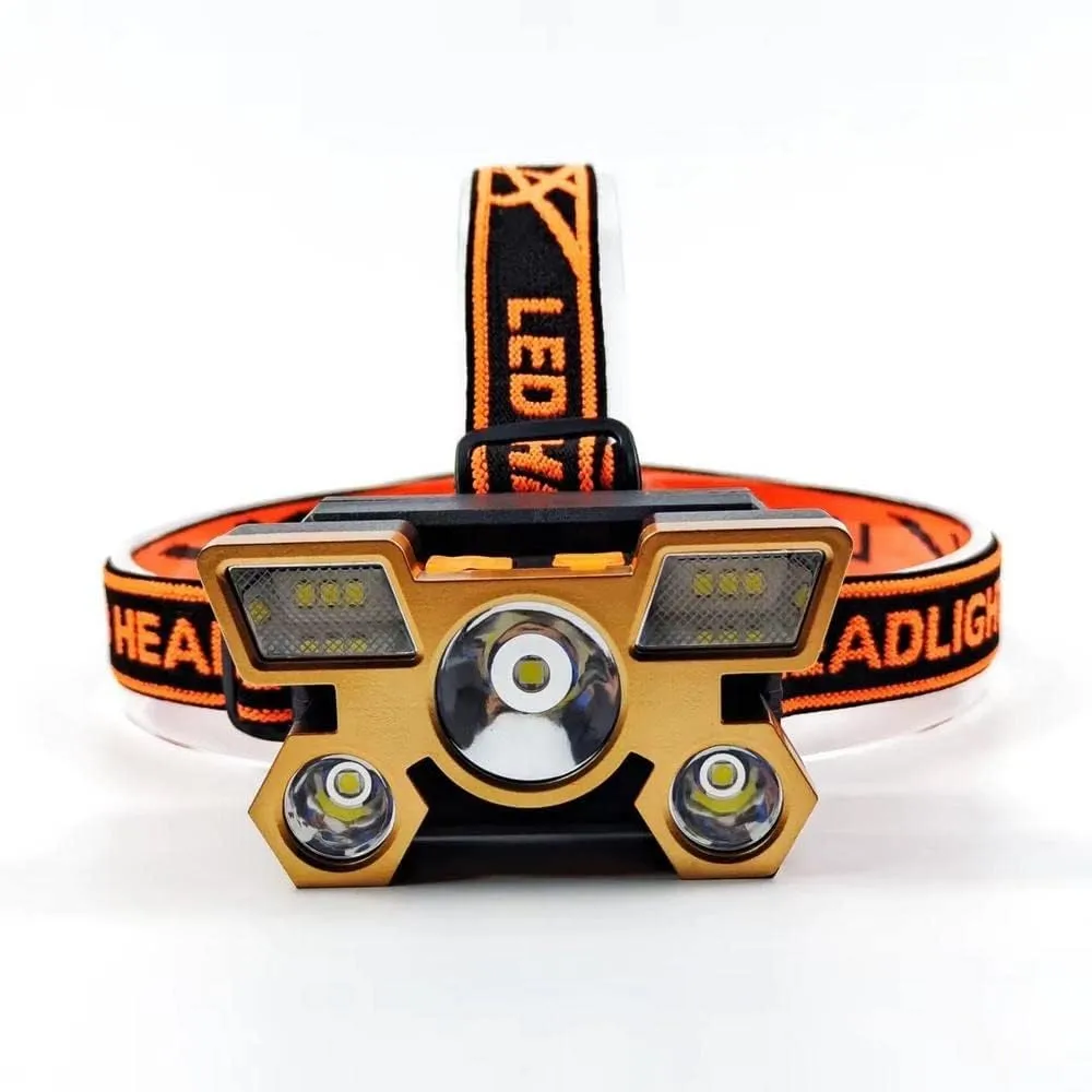 RUNAAJA 750000lm COB LED Headlamp Rechargeable Head Light Flashlight Torch Lamp Five Lamp Design Super far Light for Outdoor Running Hunting Hiking Camping Gear (Orange *1 Red *1 Blue *1)