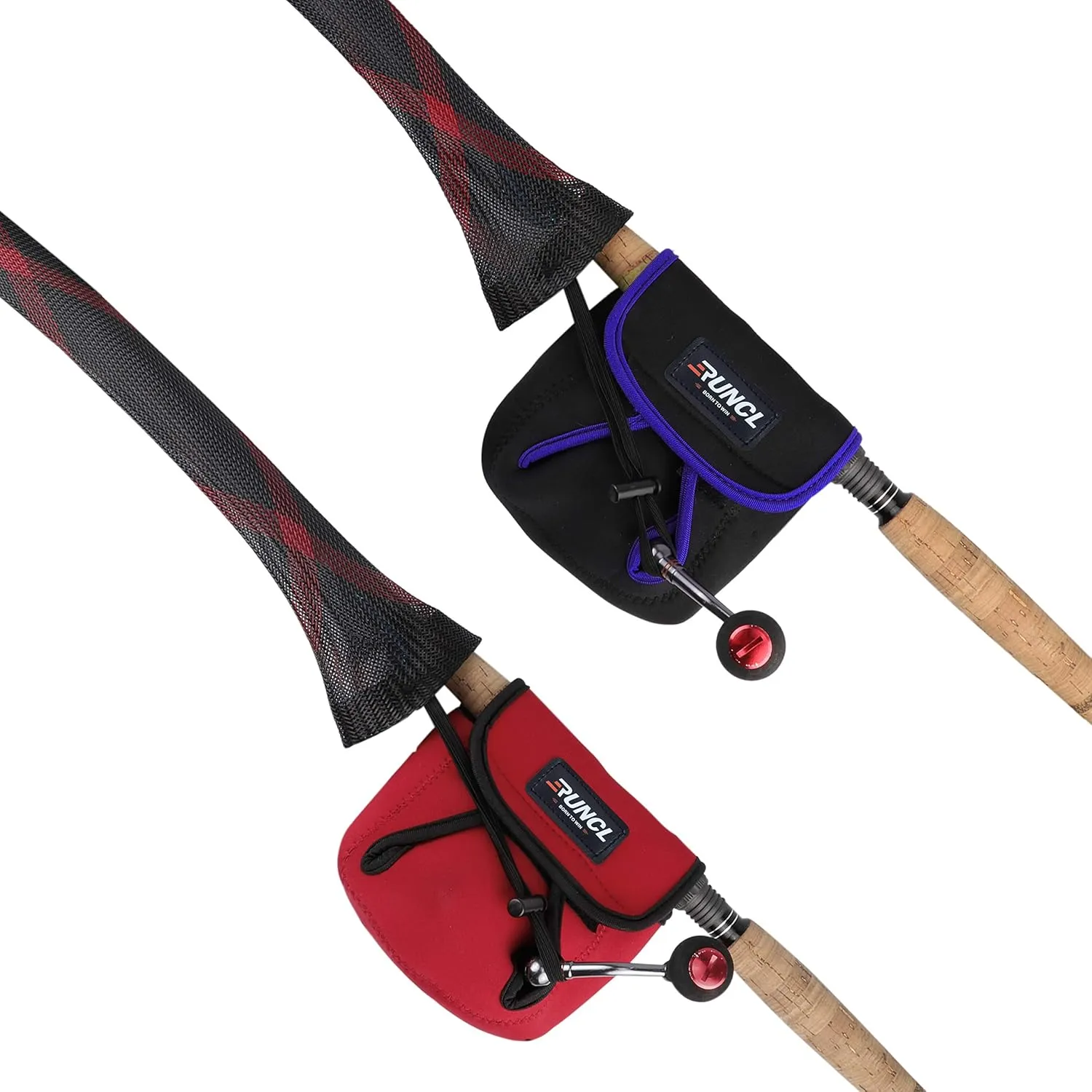 RUNCL Fishing Rod Sleeves & Reel Bags, Spinning/Casting Rod Socks & Spinning/Baitcasting Reel Covers - Protection Solution, Space Saver, Perfect Storage - Fishing Pole Sleeves & Reel Pouch (2 Pack)