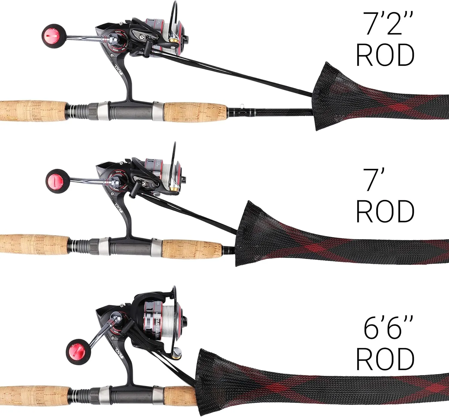 RUNCL Fishing Rod Sleeves & Reel Bags, Spinning/Casting Rod Socks & Spinning/Baitcasting Reel Covers - Protection Solution, Space Saver, Perfect Storage - Fishing Pole Sleeves & Reel Pouch (2 Pack)