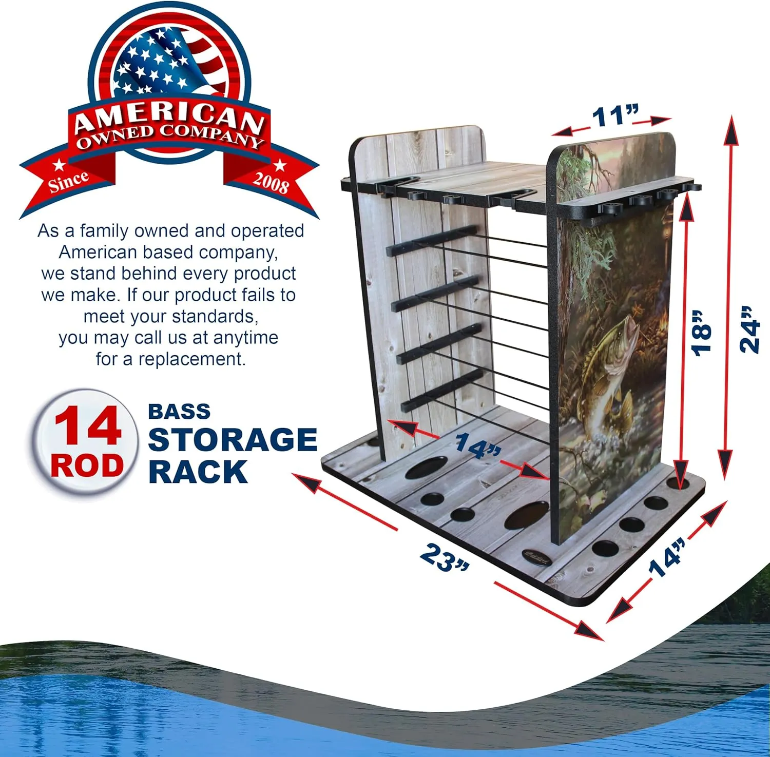 Rush Creek Creations Fishing Rod Holder for 14 Saltwater/Freshwater Rods, Fishing Pole Holder w/ up to 4 Fishing Gear Tackle Box Storage for Garage Organization/Boat Storage for Fishing Accessories
