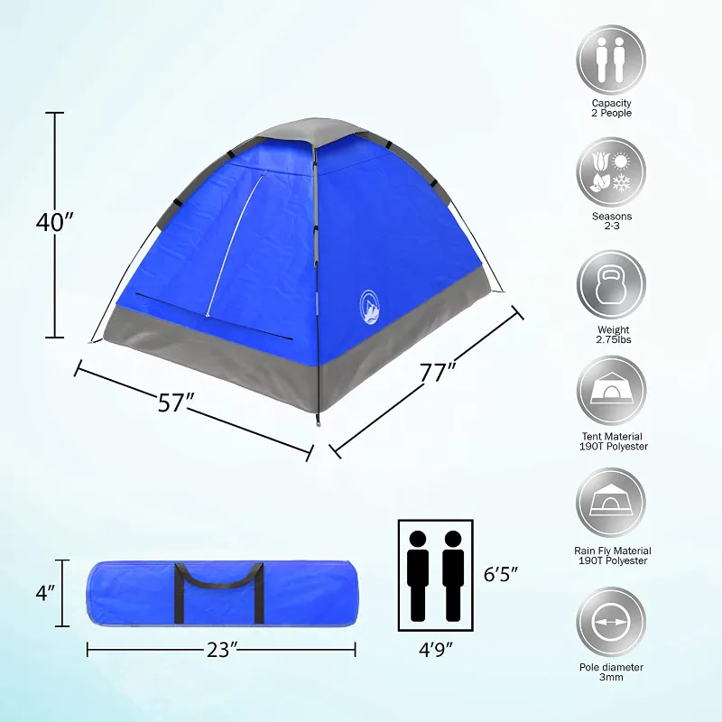 Rynx | 2 Person Lightweight Dome Tent With Rainfly & Carry Bag