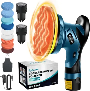 Saker Cordless Car Buffer Polisher - 6 Inch Portable Waxer Machine Kit with 2x2000mAh Batteries & 6 Variable Speed, Extra 16 PCS Attachments, Polisher for Car Detailing, Scratch Removing