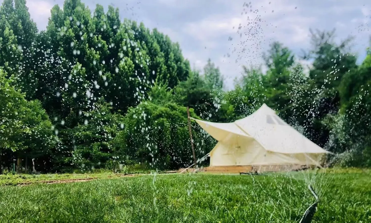 SAM&HAIBEI Canvas Bell Tent with Awning，4 Season Waterproof Large Glamping Tent （16.5ft for Family Camping, Outdoor Hunting, Party - Includes Triangle Sun Shade.