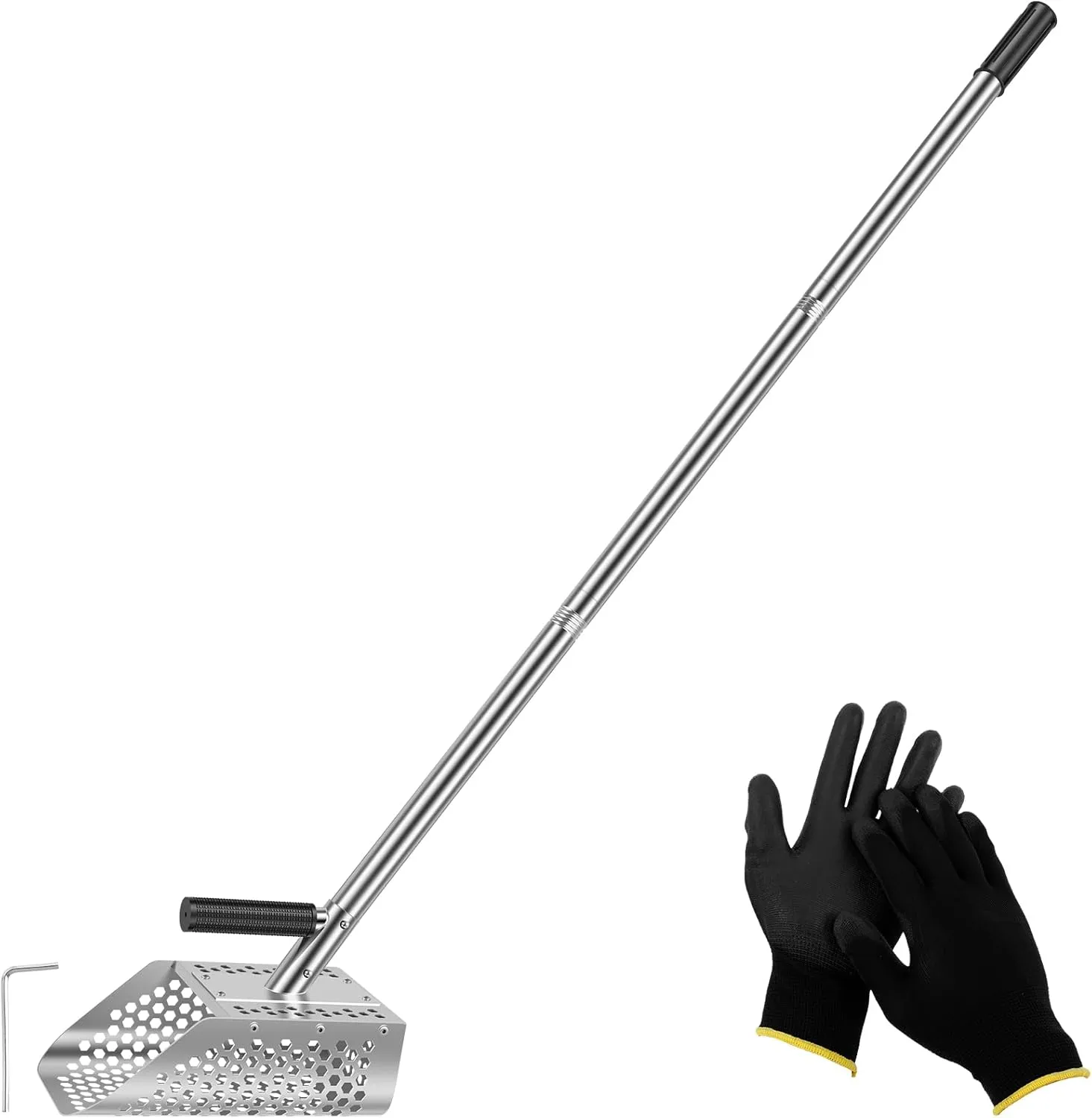 Sand Scoop for Metal Detecting, 53'' Long Handle Metal Detector Shovel, Stainless Steel Sand Sifter Tool, Fast Sifter Shovel for Beach Underwater Treasure Hunting