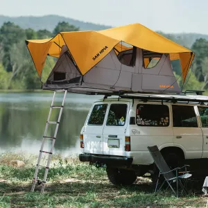 SanHima Rooftop Tent Soft Shell - Alpine Overland Aluminium Roof Top Tent w/Soft Cover, 360° Skyview Windows, 81.4LBS Lightweight Roof Tent for Car SUV Truck Camping, 2-3 People Tent
