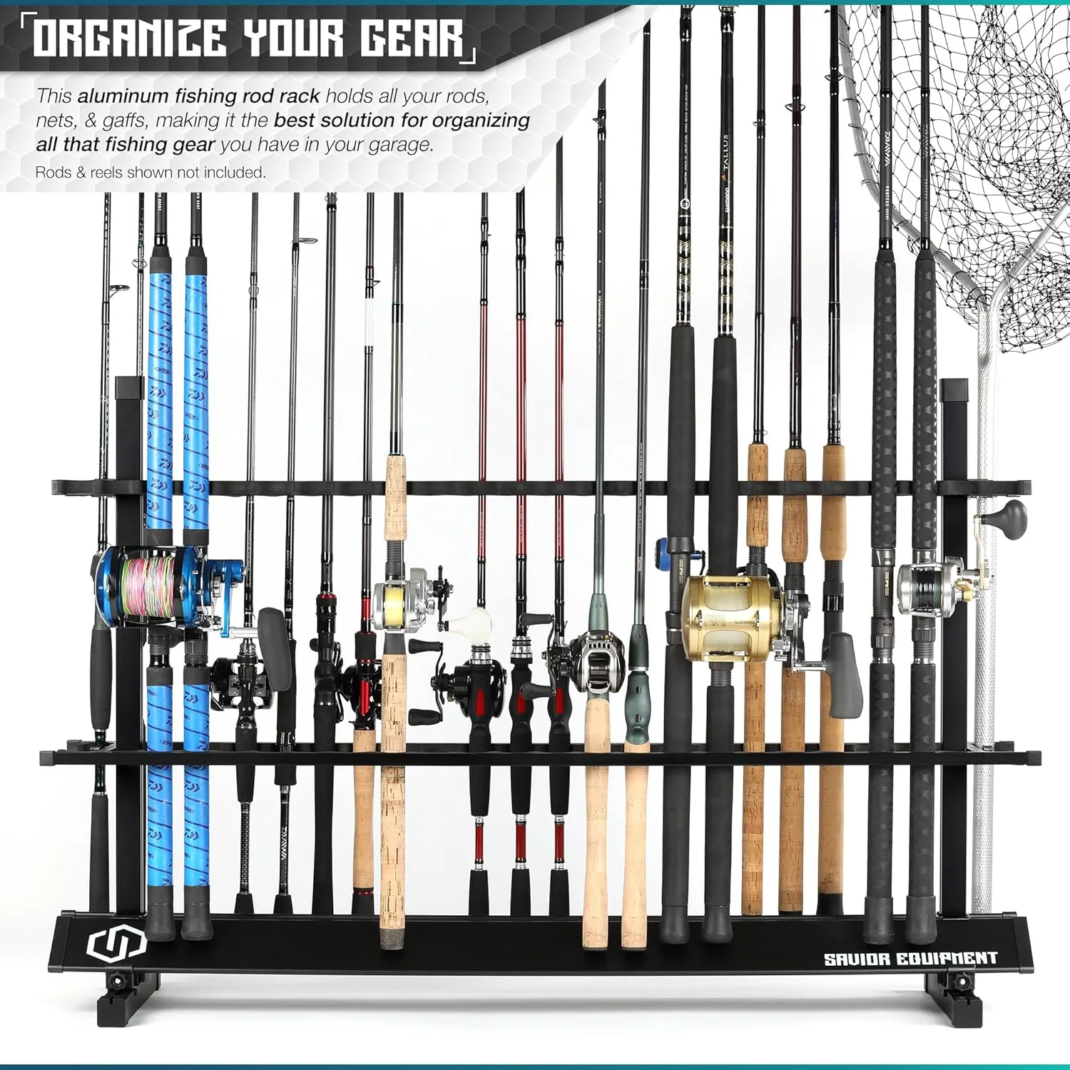 Savior Equipment Fishing Rod Rack Holder Organizer, 24-48 Slots to Hold Fresh Salt Water Spinning Rods & Reel Combo, Lightweight Aluminum Vertical Fish Pole Garage Storage Ground Display Stand