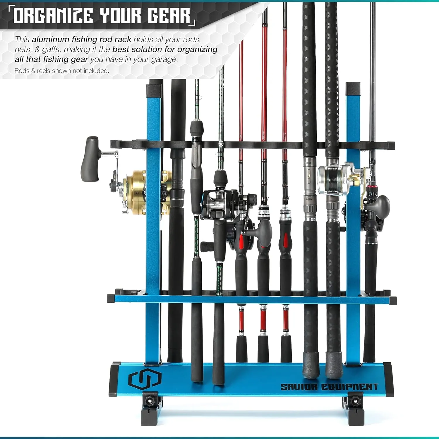 Savior Equipment Fishing Rod Rack Holder Organizer, 24-48 Slots to Hold Fresh Salt Water Spinning Rods & Reel Combo, Lightweight Aluminum Vertical Fish Pole Garage Storage Ground Display Stand