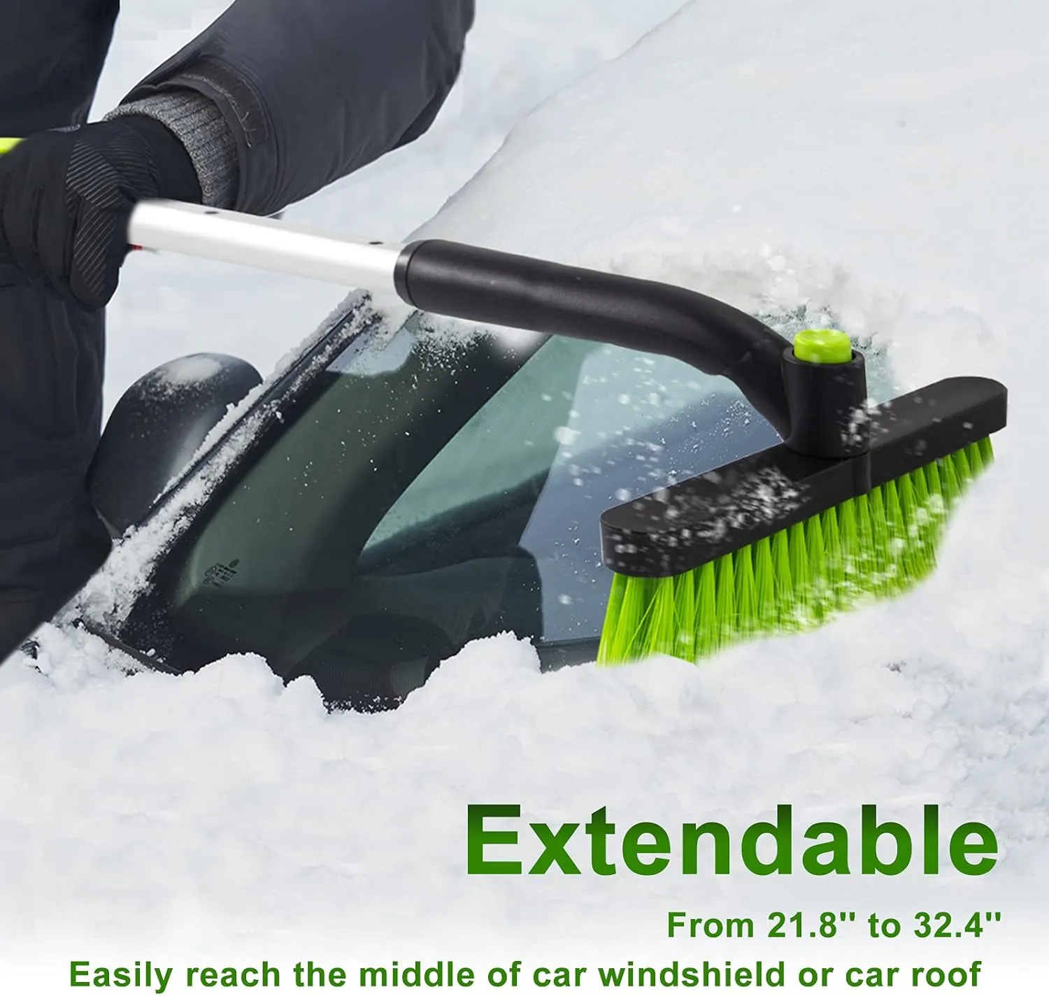 SEAAES Ice Scraper with Snow Brush for Car Windshield, Upgraded Extendable Snow Brush with Foam Grip for Truck SUV Vehicle Windows