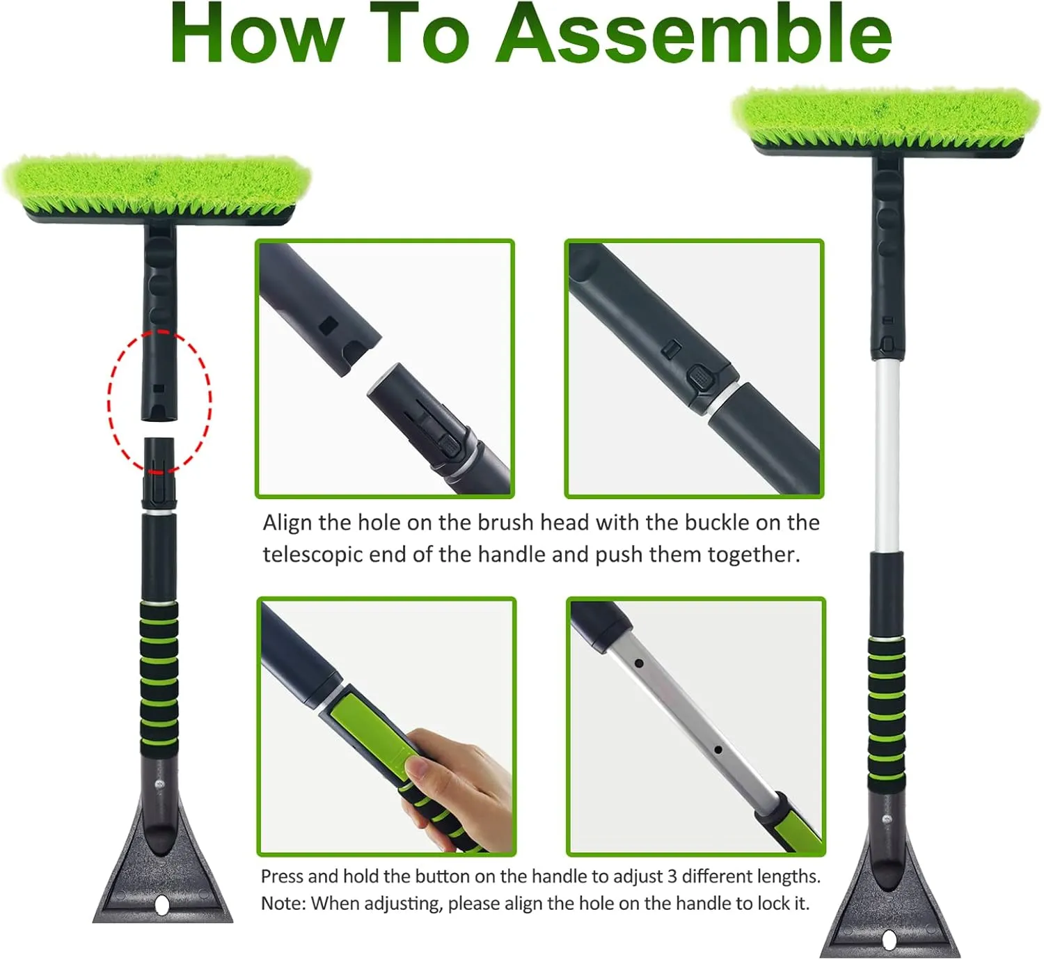 SEAAES Ice Scraper with Snow Brush for Car Windshield, Upgraded Extendable Snow Brush with Foam Grip for Truck SUV Vehicle Windows