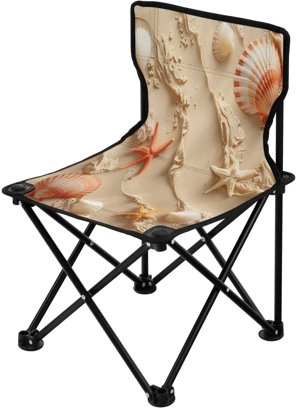 Seaside Shells Portable Outdoor Folding Chair Anti-Slip Padded Oxford Cloth Stool Camping Chair Small for Beach Hiking Fishing Gardening Quad Camp Chair