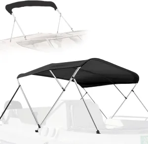 SereneLife 4 Bow Bimini Top Boat Cover – 96" L x 61-66" W x 54" H, Durable 1" Aluminum Frame, Waterproof & UV-Resistant, Easy Install with Front Straps, Rear Support Arms & Free Storage Boot (Gray)