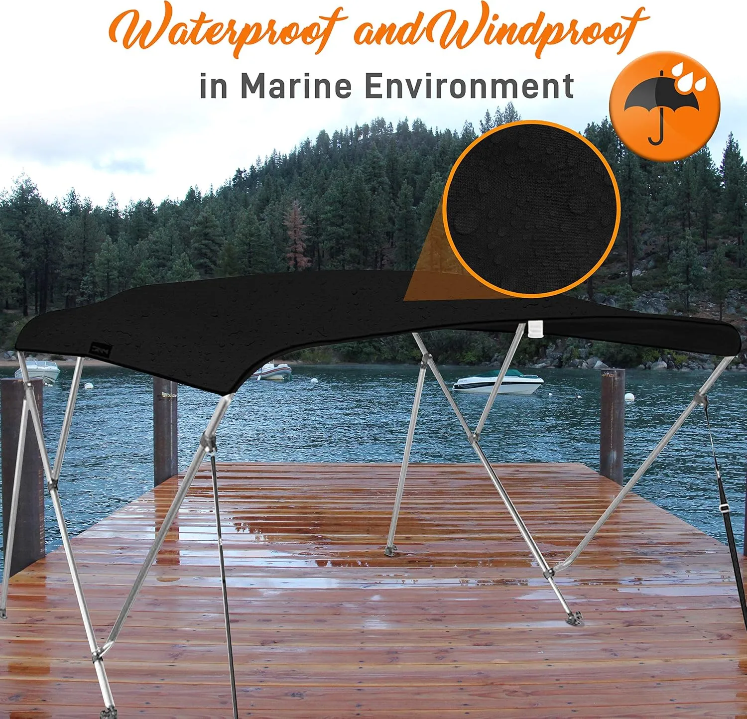 SereneLifeHome Waterproof Boat Bimini Top Cover 79-84" W 3 Bow Bimini Top Sun Shade Boat Canopy-1"Double Wall Aluminum Frame Tubes, 2 Front Straps, 2 Rear Support Poles, Storage Boot-SLBTW84G.5 (Gray)