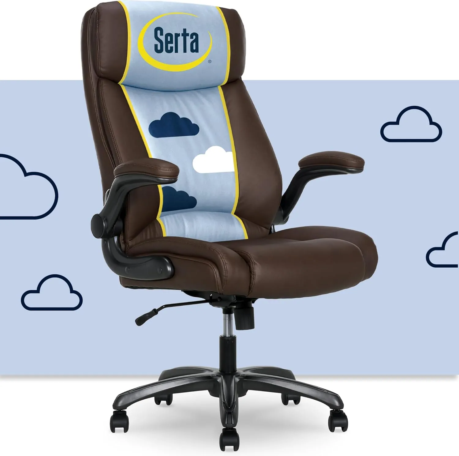 Serta Torrington Big & Tall Office Chair, with Flip-Up Padded Armrests, Ultra-Comfortable ComfortCoils Seat Cushion Technology, Modern Executive Premium PU Desk Chair, Dark Brown