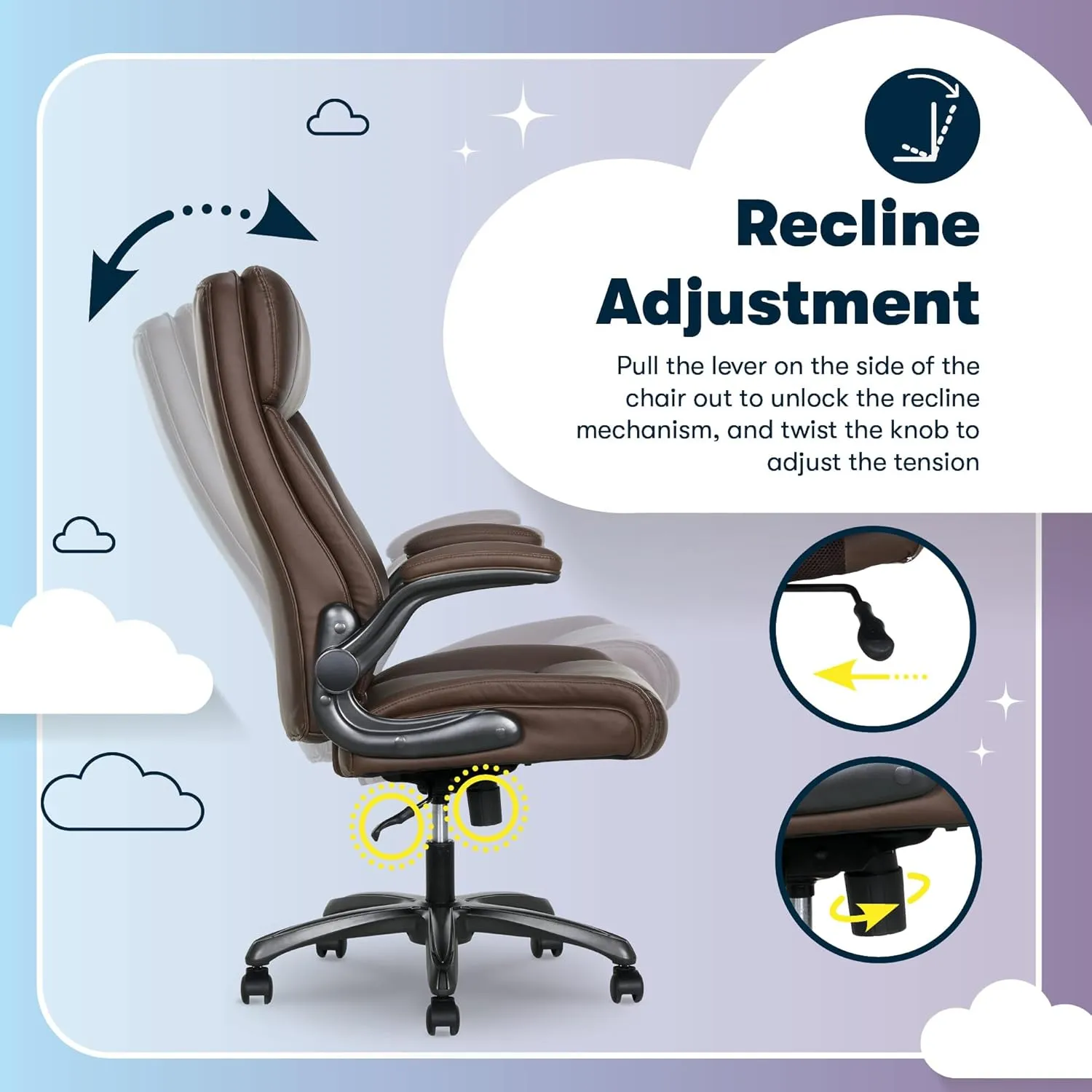 Serta Torrington Big & Tall Office Chair, with Flip-Up Padded Armrests, Ultra-Comfortable ComfortCoils Seat Cushion Technology, Modern Executive Premium PU Desk Chair, Dark Brown