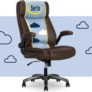 Serta Torrington Big & Tall Office Chair, with Flip-Up Padded Armrests, Ultra-Comfortable ComfortCoils Seat Cushion Technology, Modern Executive Premium PU Desk Chair, Dark Brown