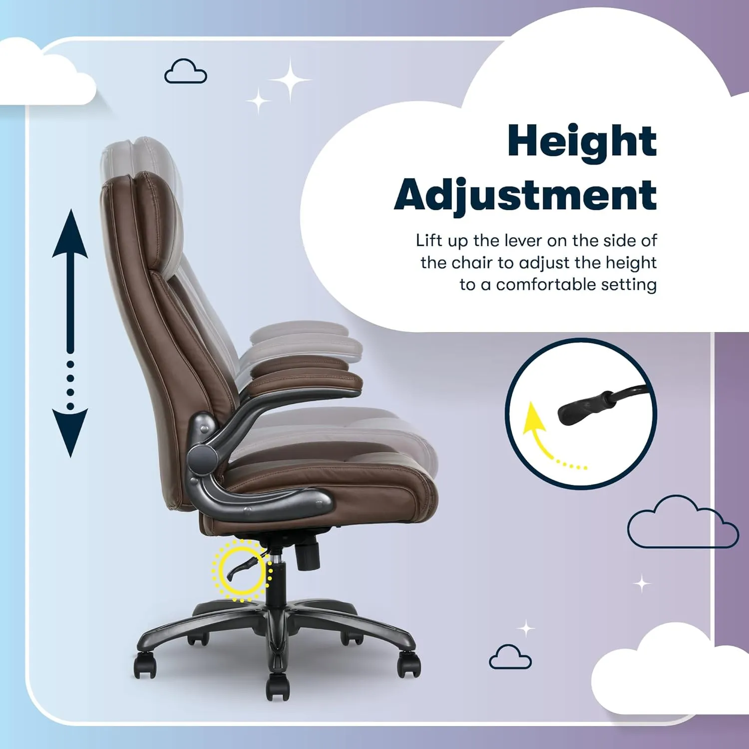 Serta Torrington Big & Tall Office Chair, with Flip-Up Padded Armrests, Ultra-Comfortable ComfortCoils Seat Cushion Technology, Modern Executive Premium PU Desk Chair, Dark Brown