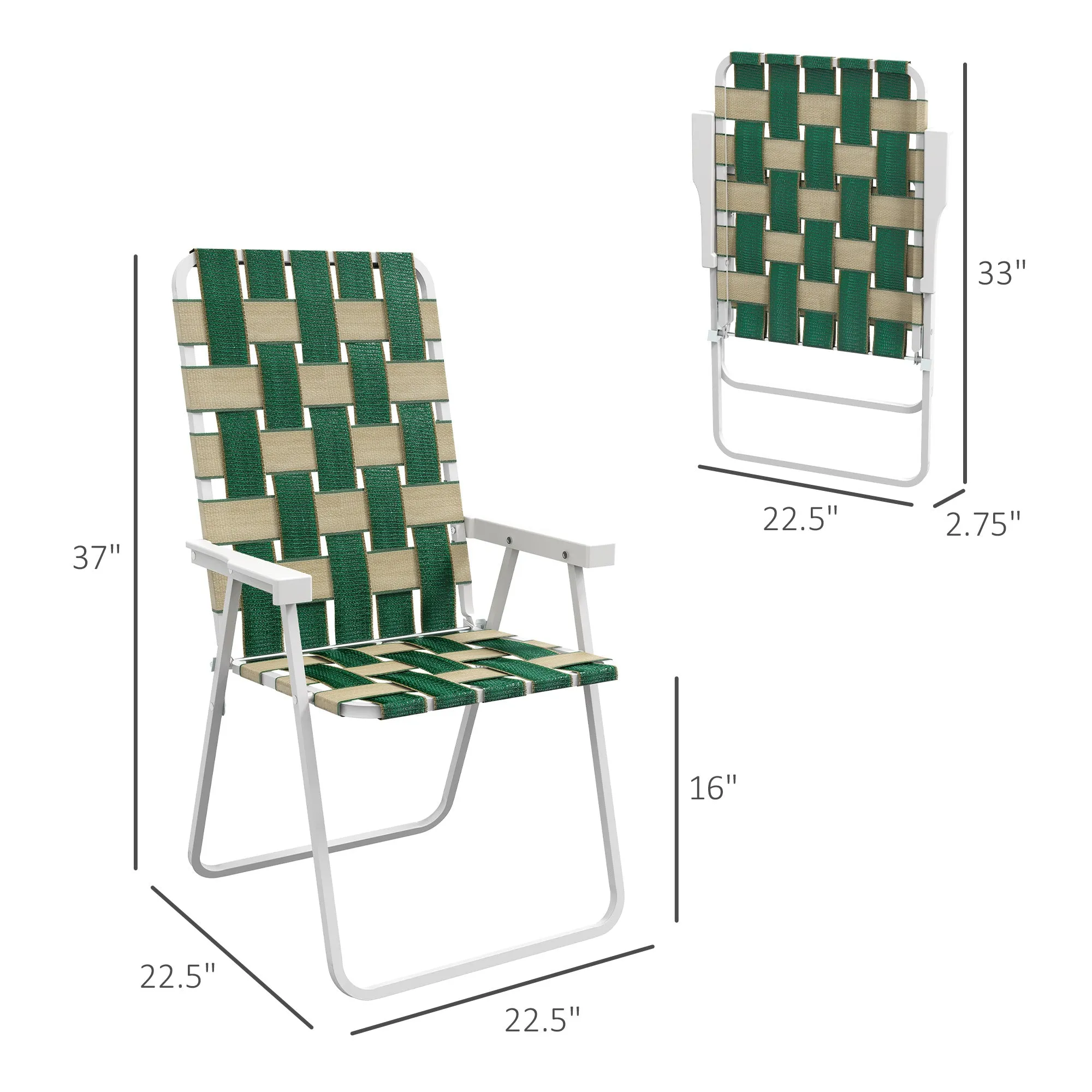 Set of 2 Classic Outdoor Camping Chairs, Portable Lawn Chairs with Armrests, Green