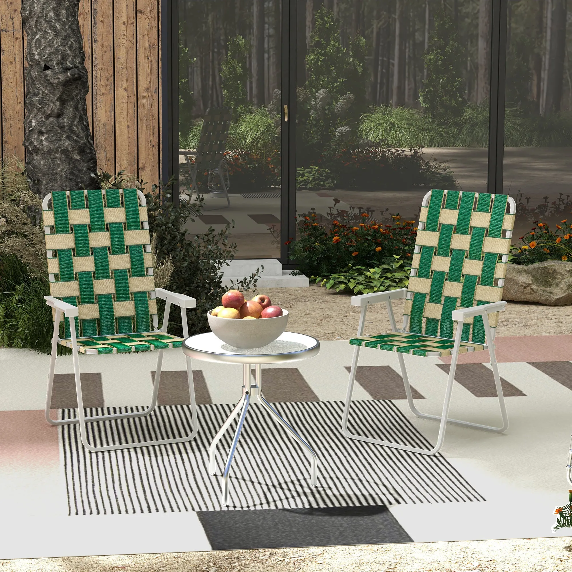Set of 2 Classic Outdoor Camping Chairs, Portable Lawn Chairs with Armrests, Green