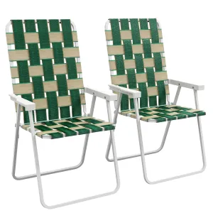 Set of 2 Classic Outdoor Camping Chairs, Portable Lawn Chairs with Armrests, Green