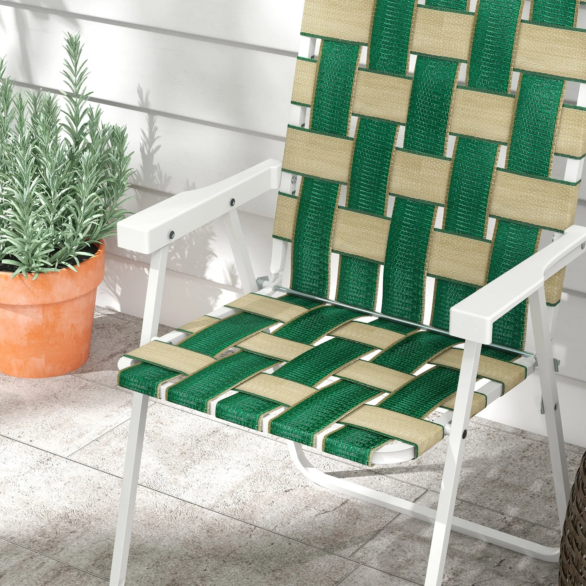 Set of 2 Classic Outdoor Camping Chairs, Portable Lawn Chairs with Armrests, Green