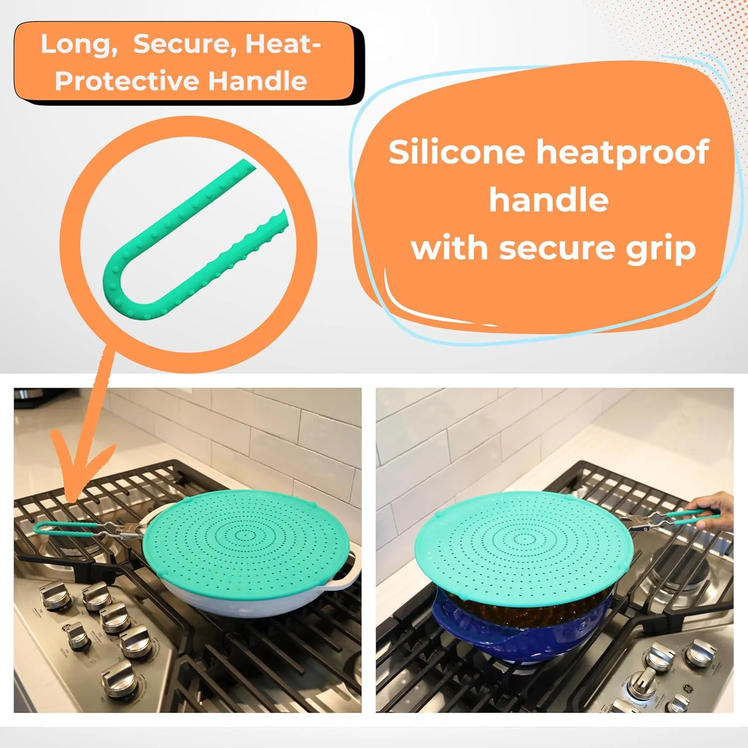 Silicone Splatter Screen for Frying Pan | Green 13" | Foldable Heatproof Handle with Sleeves | Compact Oven Safe Fry Wall | Versatile Grease Splatter Guard | Oil Splash Guard for Cooking and Baking