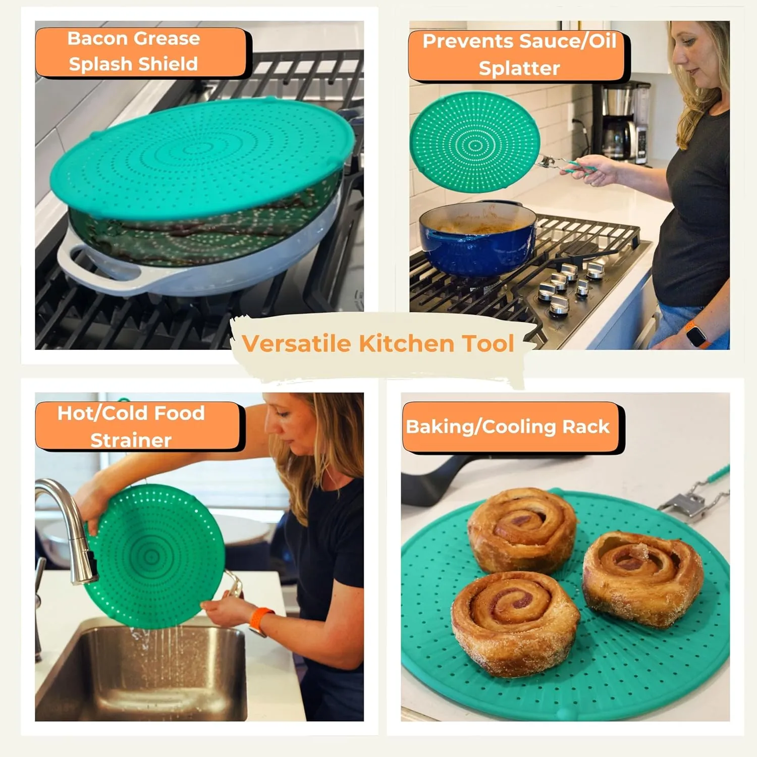 Silicone Splatter Screen for Frying Pan | Green 13" | Foldable Heatproof Handle with Sleeves | Compact Oven Safe Fry Wall | Versatile Grease Splatter Guard | Oil Splash Guard for Cooking and Baking