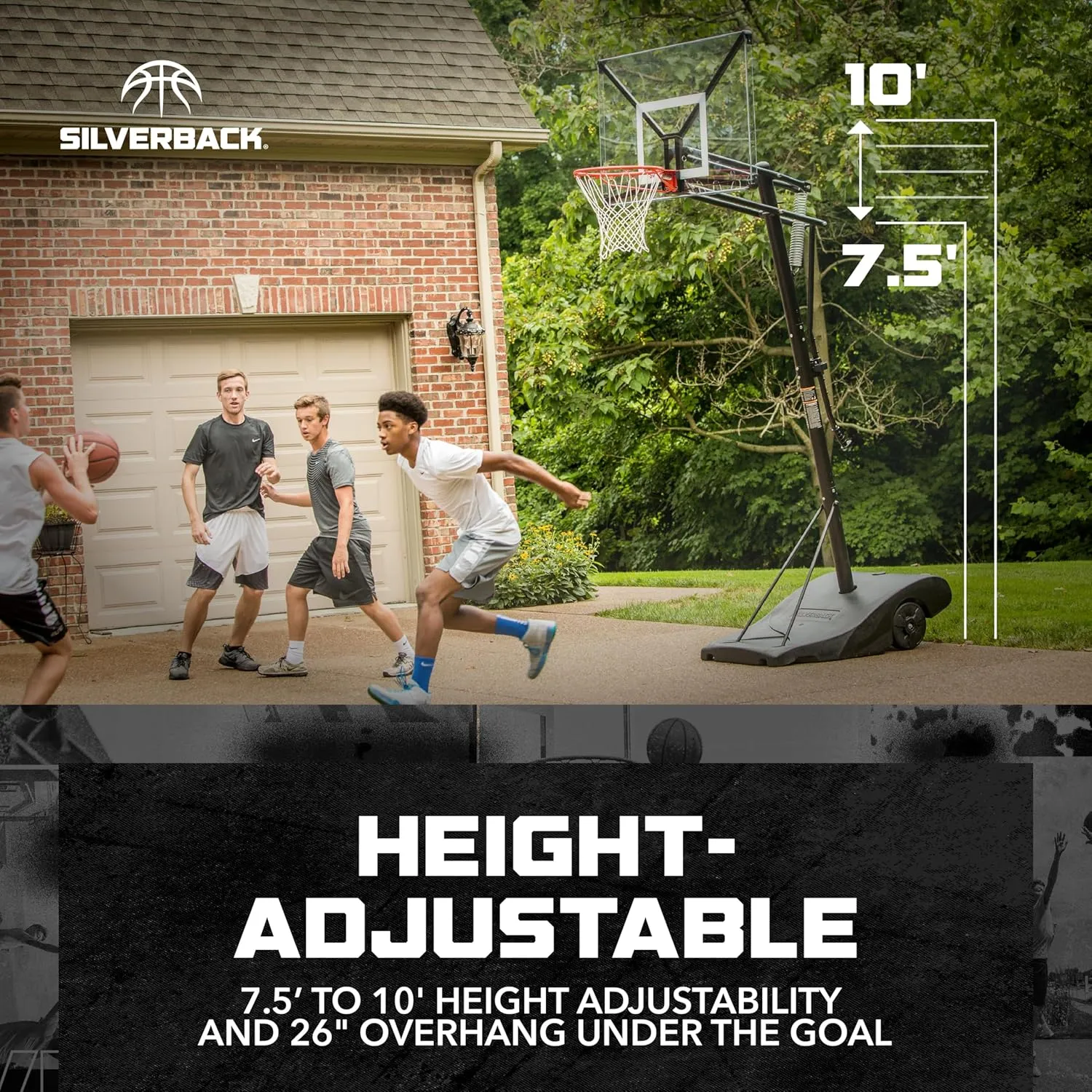 Silverback NXT Portable Adjustable 10ft Outdoor Basketball Hoop - 50" and 54" Basketball Goal Backboard Available - Assembles in 90 Minutes