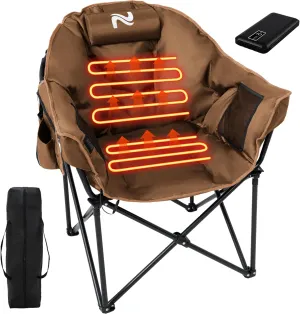 Slsy Heated Camping Chair with Headrest Pad, Oversized Heated Chair Outdoor Sports, Heated Camp Chair Seat Supports 500 lbs, Heating Folding Chair for Camping, Patio, Picnic