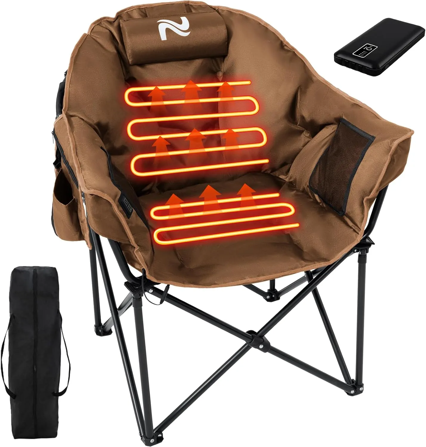 Slsy Heated Camping Chair with Headrest Pad, Oversized Heated Chair Outdoor Sports, Heated Camp Chair Seat Supports 500 lbs, Heating Folding Chair for Camping, Patio, Picnic