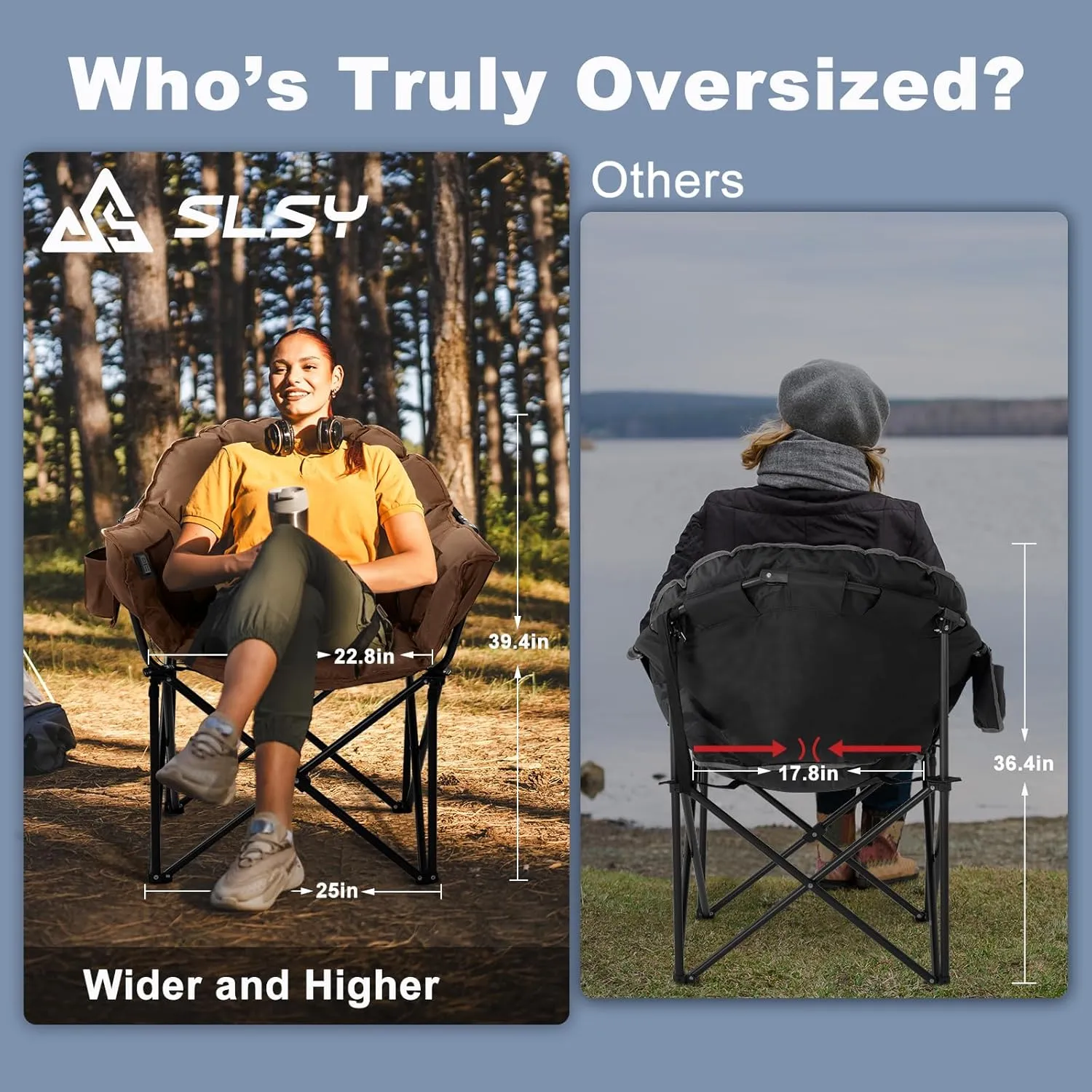 Slsy Heated Camping Chair with Headrest Pad, Oversized Heated Chair Outdoor Sports, Heated Camp Chair Seat Supports 500 lbs, Heating Folding Chair for Camping, Patio, Picnic