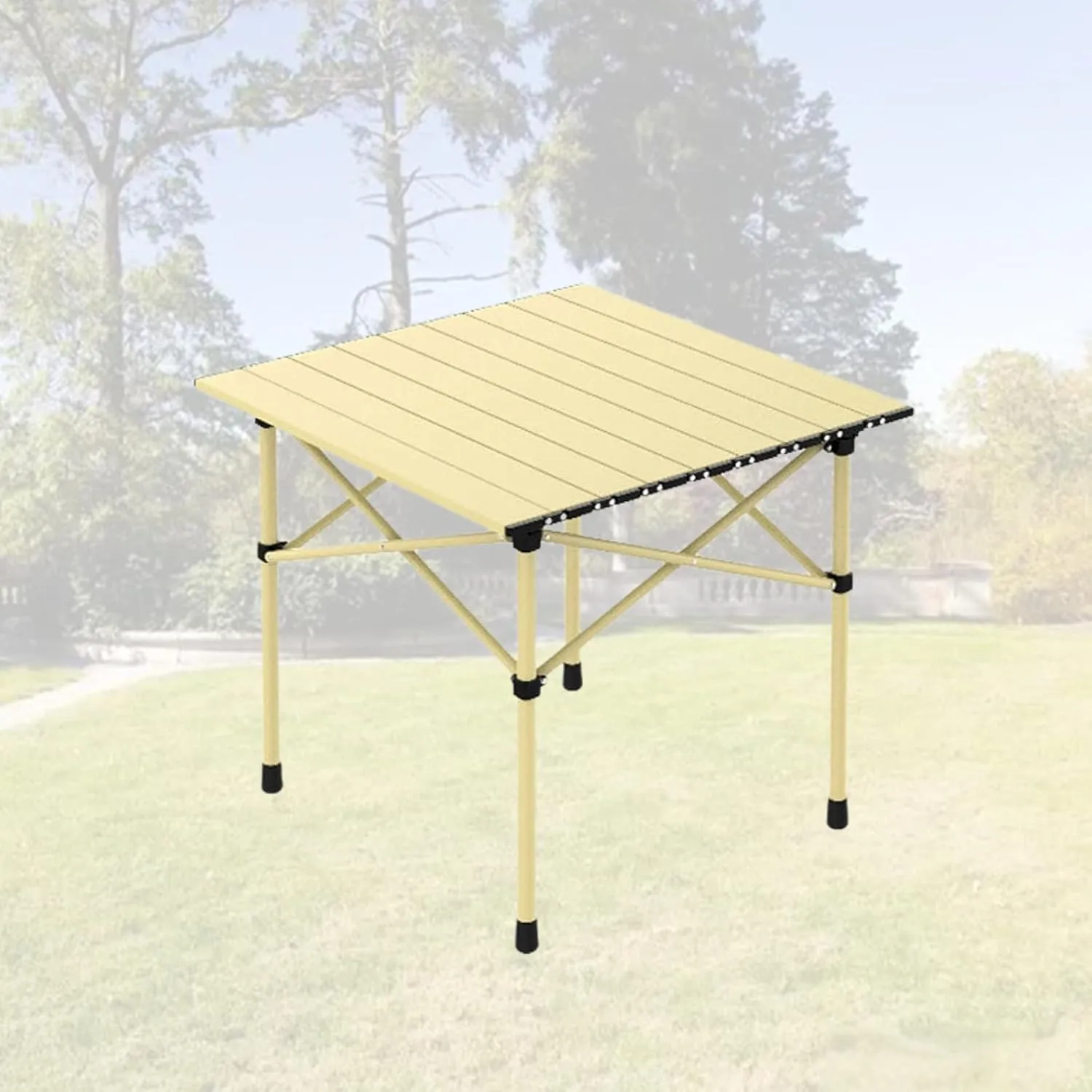 Small Folding Camping Table, Ultralight Aluminum Beach Table with Carry Bag, Perfect for Outdoor Cooking, Picnic, BBQ, and Festivals Light Yellow 50×53×50cm/19.7×20.9×19.7in