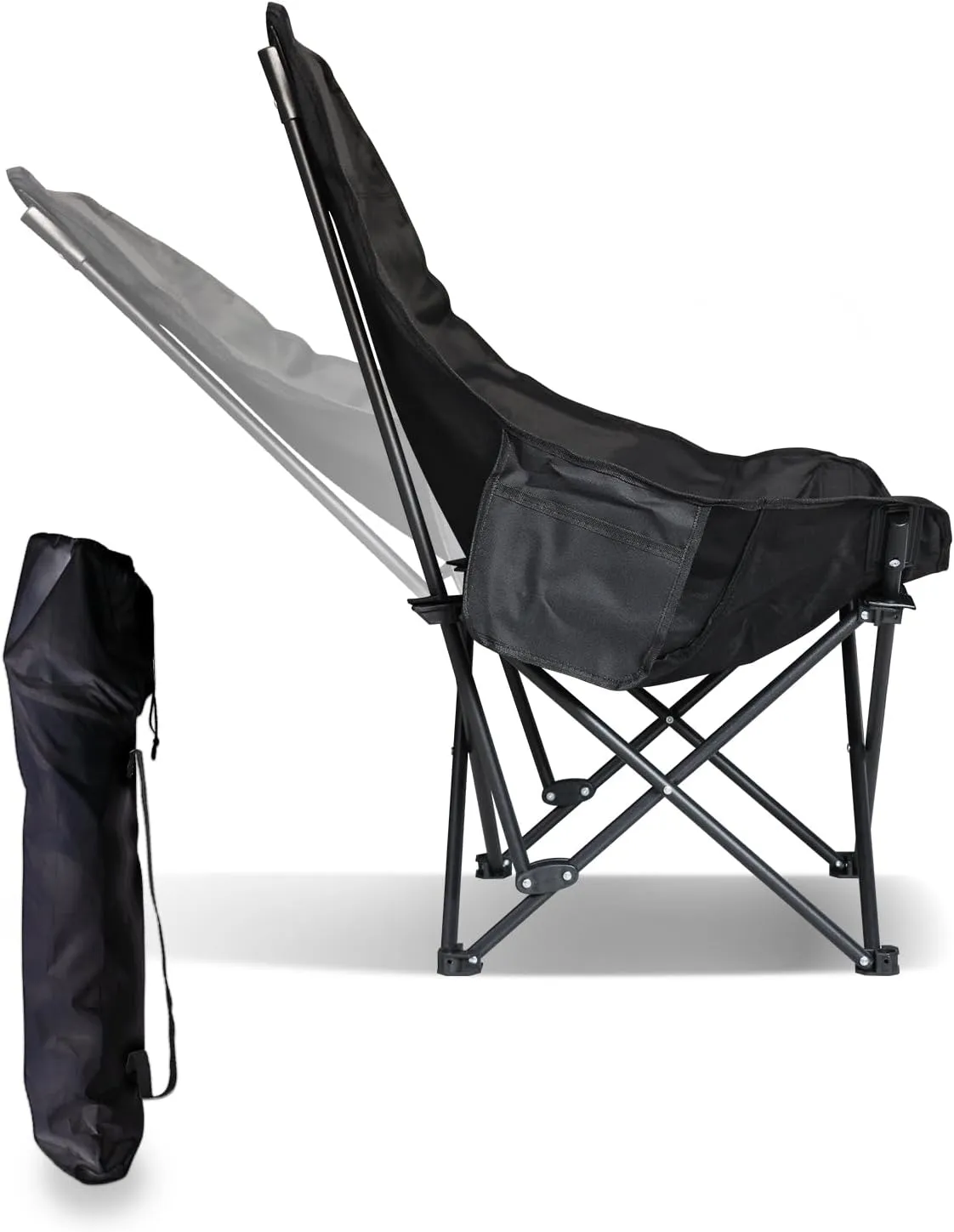 Smartmak Portable Camping Chair, High Back Adjustable Folding Chair, Lightweight Lawn Chair for Adults, with High Back, Pockets, Headrest, Suitable for Outdoor Camping, Fishing, Sauna